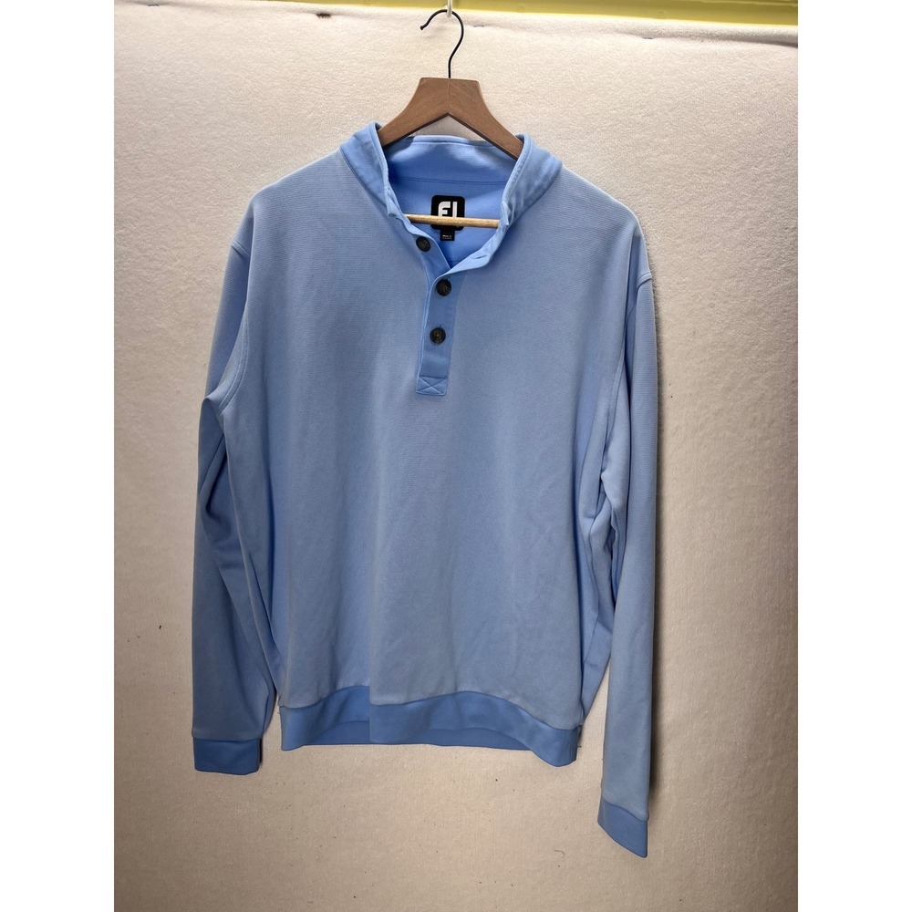 FootJoy Pullover Golf Shirt Mens L Blue Long Sleeve 3-Button Placket Casual 3232
